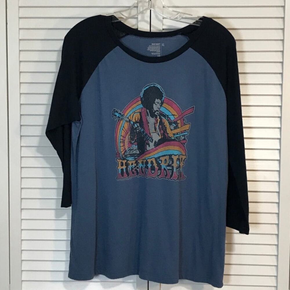 Old Navy Blue Hendrix Graphic Crew Neck ¾ Sleeve Women Baseball T-shirt XL